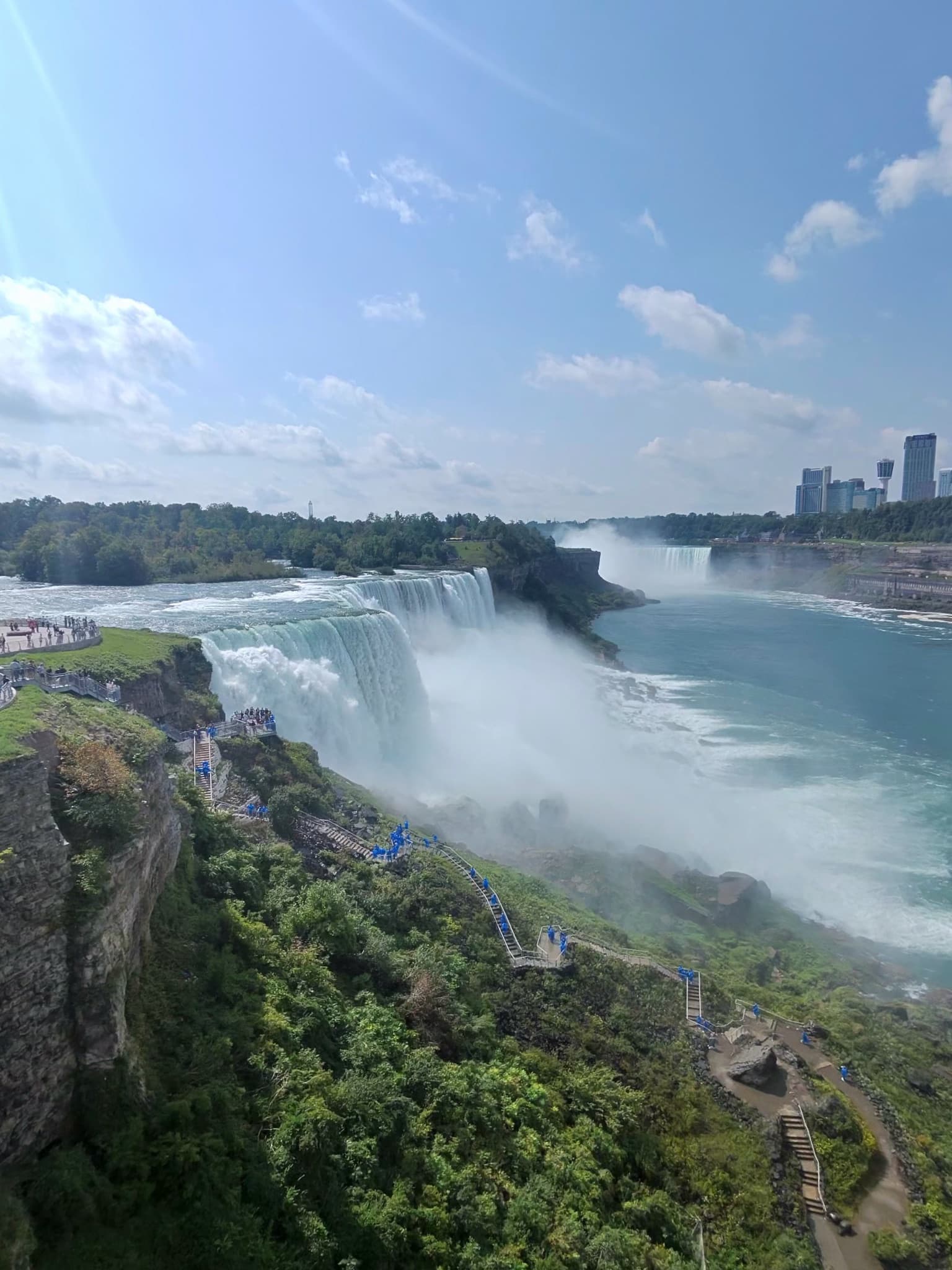 Niagara Falls from the New York side, mist rising over the gorge